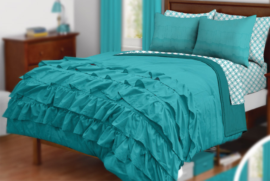 Soft ruffled texture pintuck comforter set