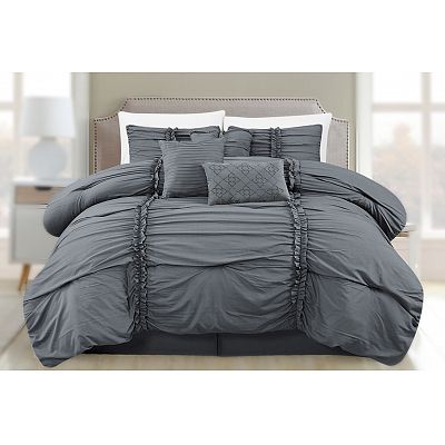 Ruffled stripe deco pin tuck comforter set