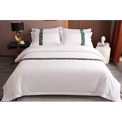 Luxury White Stripe Jacquard Duvet Cover Bed Linen 100% Cotton With Brocade Bedding Set for Hotel 